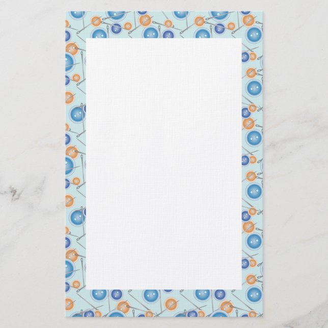 Buttons and Sewing Needles Stationery (Front)