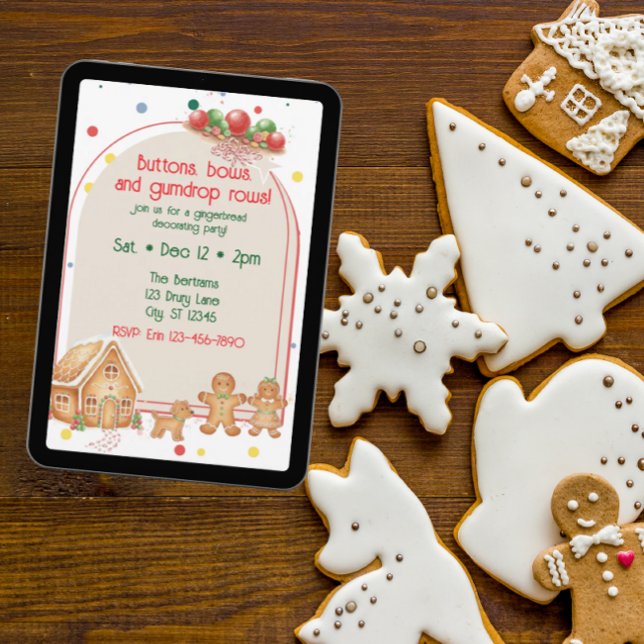 Buttons, Bows, & Gumdrop Rows Gingerbread Invitation (Creator Uploaded)