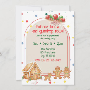 Buttons, Bows, & Gumdrop Rows Gingerbread Invitation