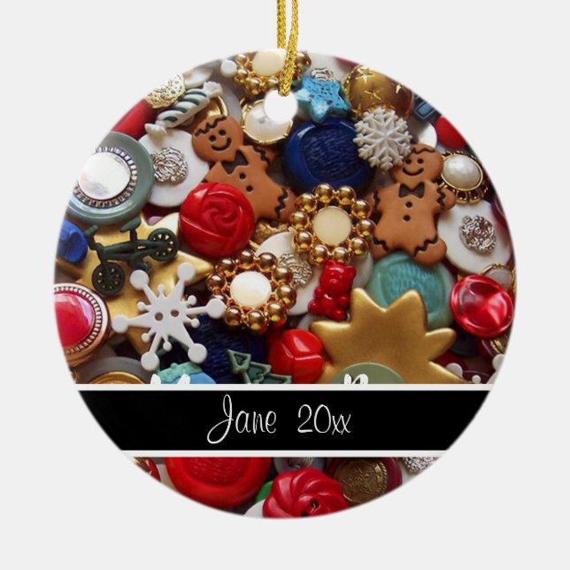 Buttons Gingerbread Men Christmas Tree Ceramic Tree Decoration (Front)