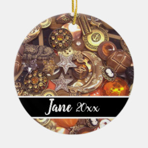 Buttons in Celestial Designs and Colors Ceramic Tree Decoration