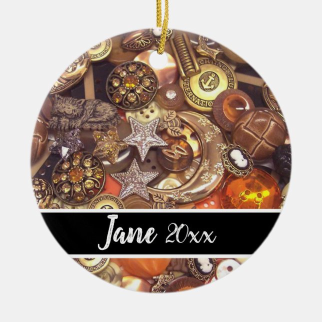 Buttons in Celestial Designs and Colours Ceramic Tree Decoration (Front)