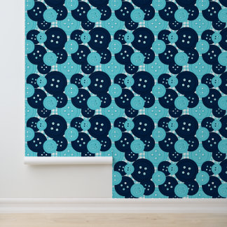 Buttons on Gingham - Turquoise & Navy Sewing Room Wallpaper