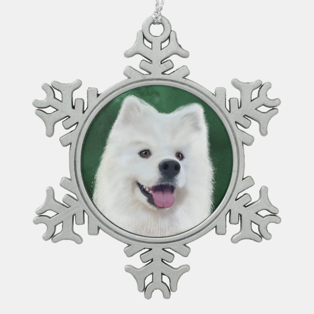 Buttons the samoyed snowflake pewter christmas ornament (Front)