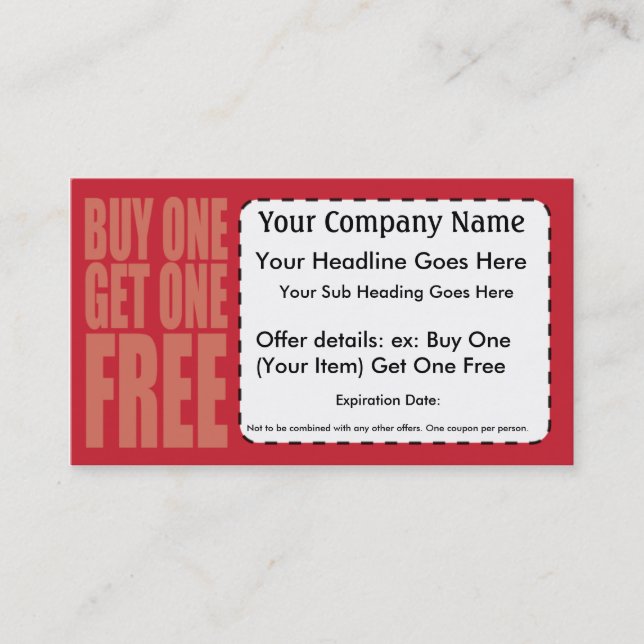 Buy 1 Get 1 Free Coupon Card (Front)