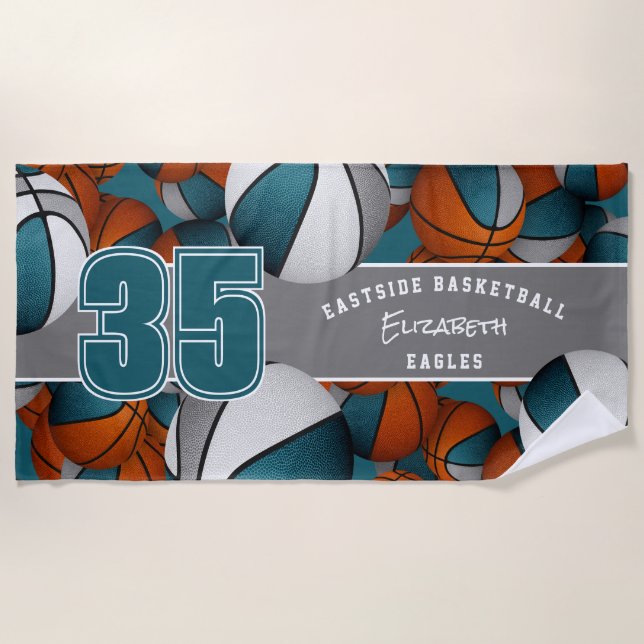 Buy 1 or in bulk Lots of basketballs teal grey Beach Towel (Front)