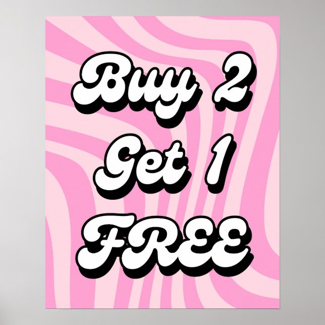 Buy 2 Get 1 Free Sale Sign, Pink Sale Poster (Front)