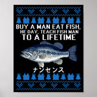 Buy A Man Eat Fish Funny Ugly Christmas Sweaters L