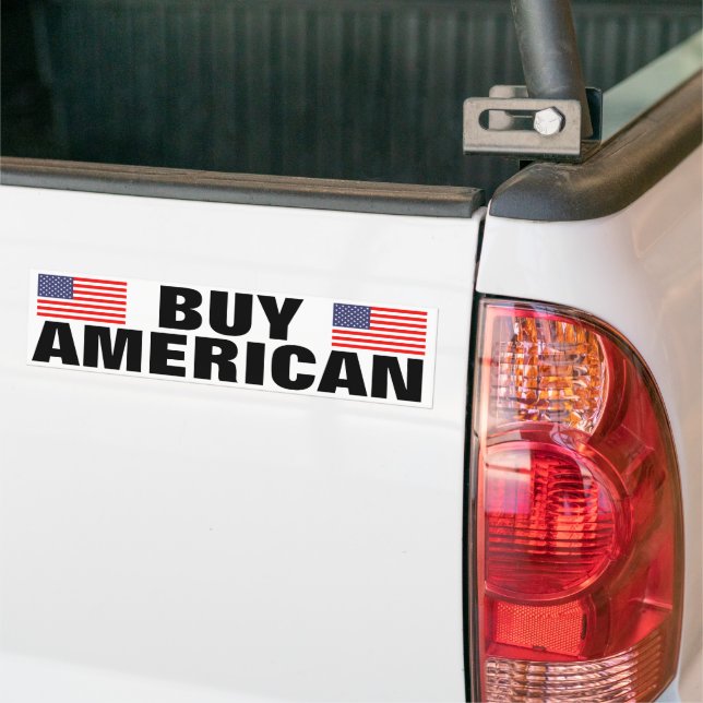 Buy American car bumper stickers with USA flag (On Truck)