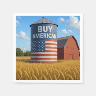 "Buy American" Sign On a Farm Silo Napkin