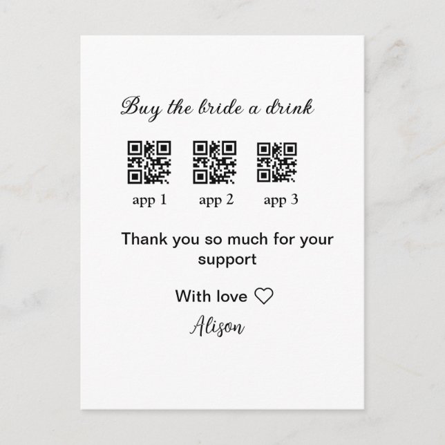 buy bride a drink scan QR code thank youInvitation Postcard (Front)