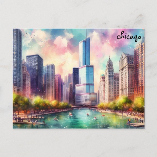 buy colourful Travel Vintage chicago postcards (Front)