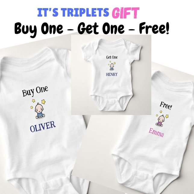 Buy One, Get One, Free, Personalised Triplets Baby Bodysuit (Creator Uploaded)