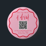 Buy The Bride A Drink Bachelorette Button<br><div class="desc">This is an bold, modern bachelorette favour buy the bride a drink button featuring a beautiful calligraphy font and hues of pink and red. All colours are editable. // For matching designs, search "DELILAH" in the Sincerely By Nicole Zazzle store. * If you like this design but don't see it...</div>
