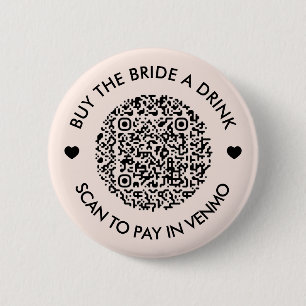 Buy The Bride A Drink Blush Pink QR Code 6 Cm Round Badge