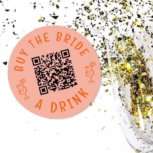 Buy The Bride A Drink QR Code Pink Bachelorette Classic Round Sticker (Pink and red Buy The Bride A Drink QR code sticker.)