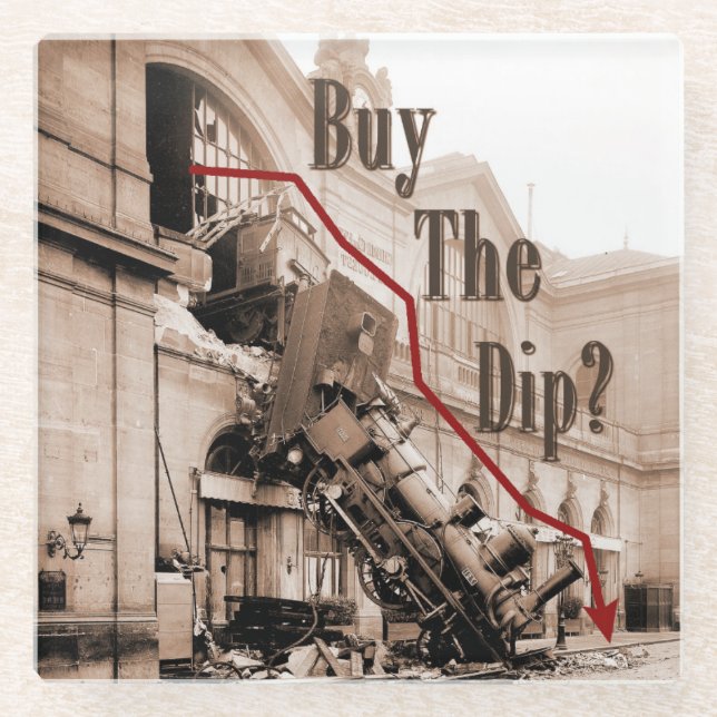 Buy The Dip Stock Market Humour Glass Coaster (Front)