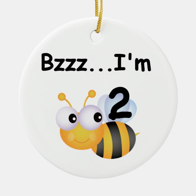 Buzz Bumblebee 2nd Birthday T-shirts and Gifts Ceramic Tree Decoration (Front)