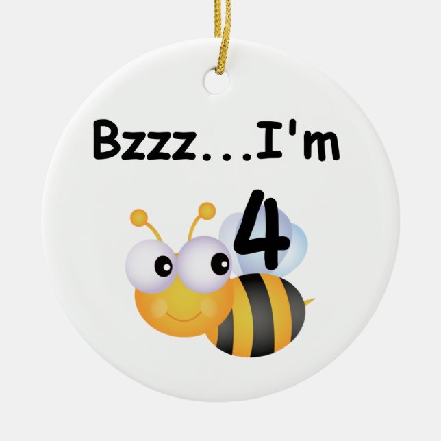 Buzz Bumblebee 4th Birthday T-shirts and Gifts Ceramic Tree Decoration (Front)