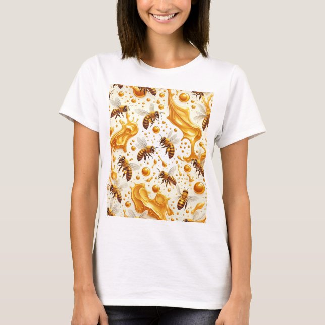 Buzz & Drip – Seamless 8K Honey Bee Pattern with G T-Shirt (Front)