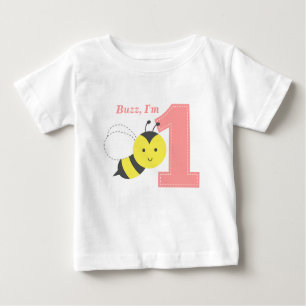 Buzz, I'm One, First Birthday, Cute Bee Baby T-Shirt