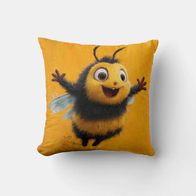 Buzz of Joy – Happy Bee Pillow (Front)