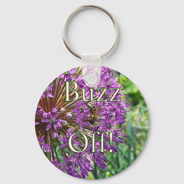 Buzz Off! Bee on Purple Flower Keychain (Front)