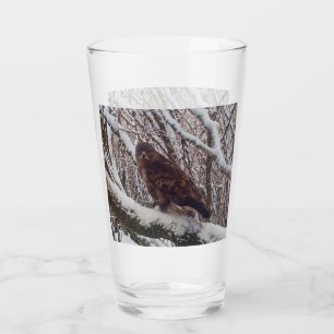 Buzzard on Snowy Branch Glass