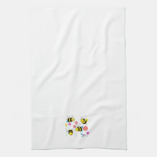 Buzzed Bees in Garden Flowers Tea Towel