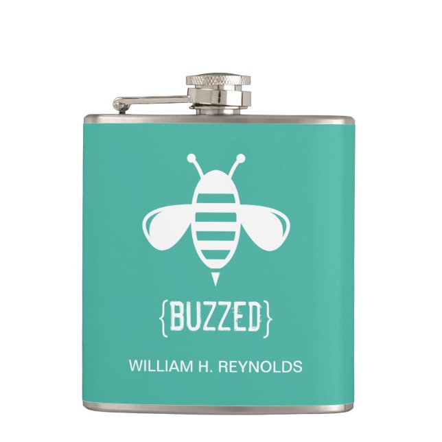 {BUZZED} Bridal Party Buzzed Bee Gift (aqua) Hip Flask (Front)