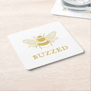 Buzzed Funny Bee Square Paper Coaster