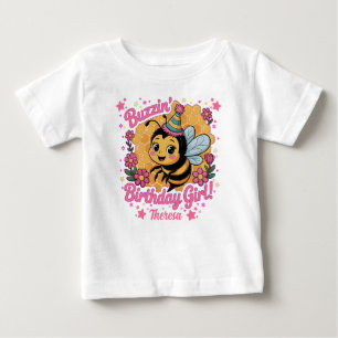 Buzzin' Birthday Girl Bee Theme Cute Bee Lover Baby T-Shirt