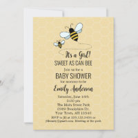 Buzzing Bee Baby Shower Invitation Gold