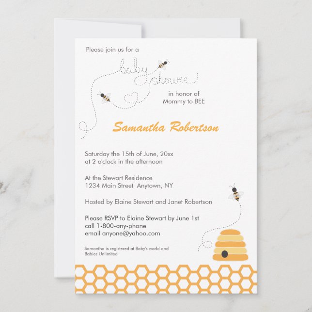 Buzzing Bees Baby Shower Invitation (Front)