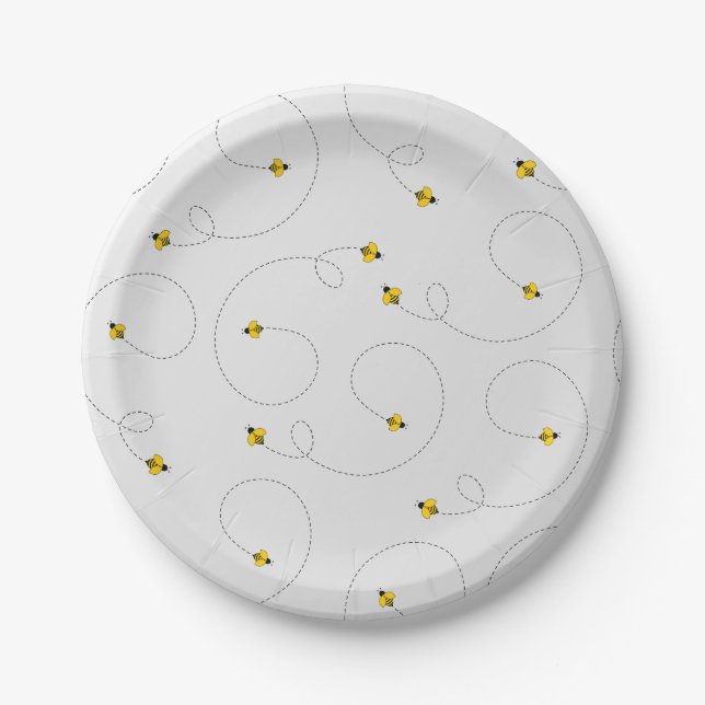 Buzzing Bees Simple White Paper Plate (Front)