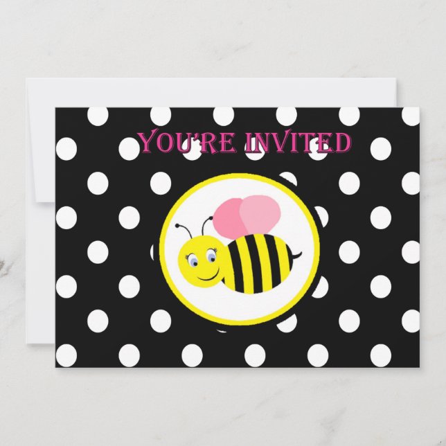 Buzzing Bumble Bee Invitation - Pink / Black (Front)