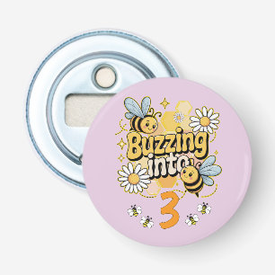 Buzzing Into Custom Name and Age Cute Bee Birthday Bottle Opener