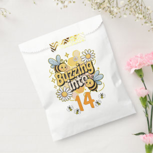 Buzzing Into Custom Name and Age Cute Bee Birthday Favour Bags