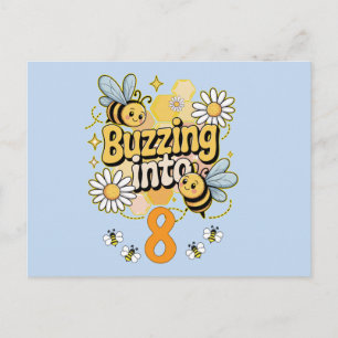 Buzzing Into Custom Name and Age Cute Bee Birthday Postcard