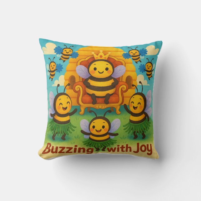 Buzzing with Joy – Cute Bee Kingdom Celebration  Cushion (Front)