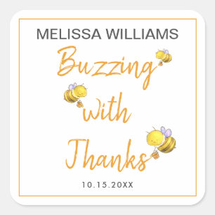 Buzzing with Thanks Honey Bee Baby Shower Party Square Sticker