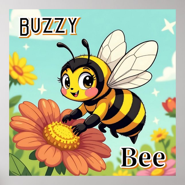 Buzzy Bee | Cute Cartoon Kid's Nursery Art Poster (Front)