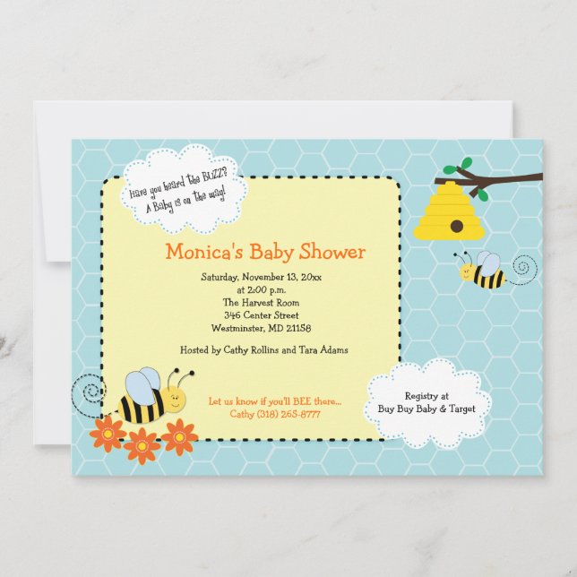 Buzzy Bees Bumble Bee Baby Shower Invitation (Front)