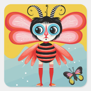 Buzzy Whimsy Square Sticker