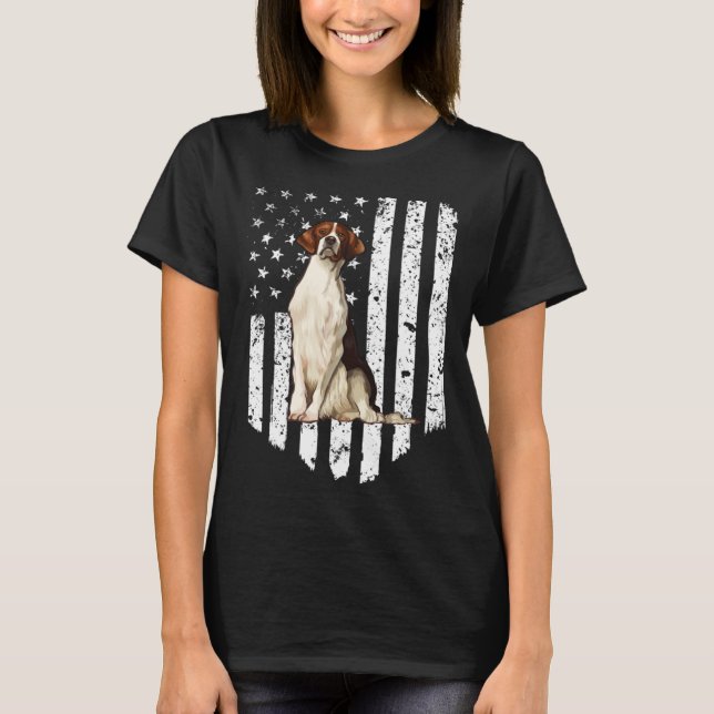 BW American Flag Irish Red and White Setter 4th Of T-Shirt (Front)