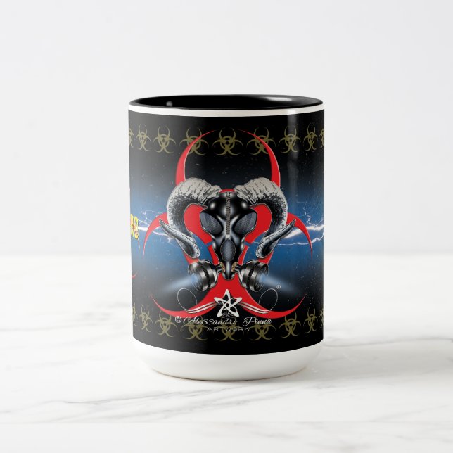 BW! BIOHAZARD WARNING! SKULL Two-Tone COFFEE MUG (Center)