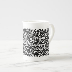 BW Bird Art Cutouts Bone China Mug