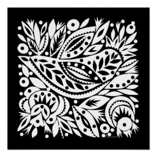 BW Bird Art Cutouts Poster - Negative Image