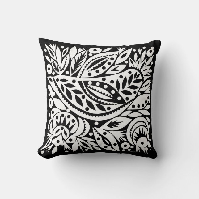 BW Bird Art Cutouts Reversible Pillow (Front)