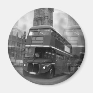 BW Black & White London Bus & Big Ben Magnet